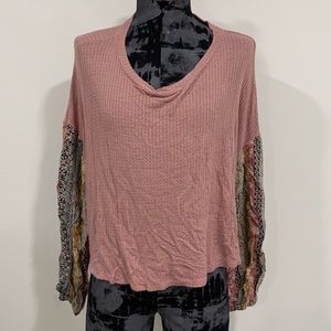 Altar'd State Pink/Rose Mixed Media Waffle Knit Top